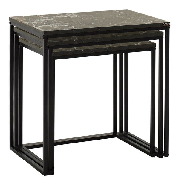 Set 3 măsuțe de cafea Shepolendo 1 (marmură negru + negru)