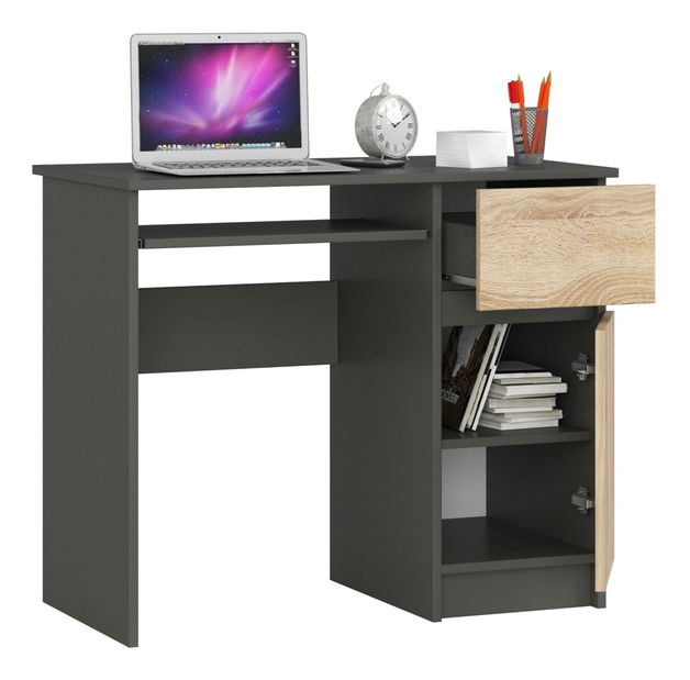 Masă PC Bhaskar (gri + stejar sonoma) (D)