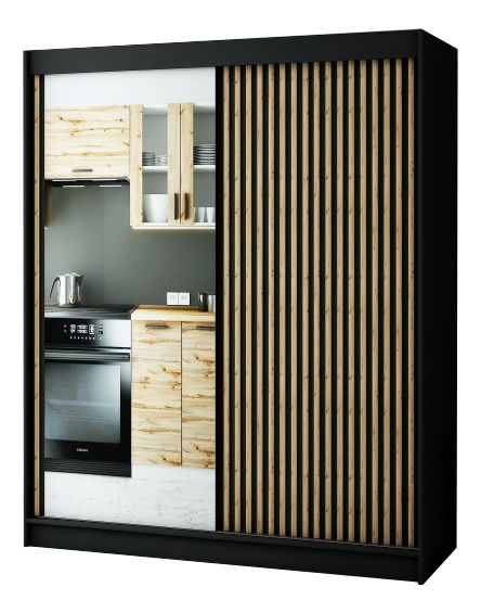 Dulap de haine 180 cm Ladonna 2 (negru mat) (cu oglindă)