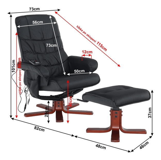 Masážne kreslo Amnel (ekokoža čierna + čerešňa) 