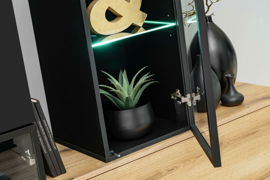 Set za dnevni boravak Cresto (hrast coast evoke + crna) (s rasvjetom)