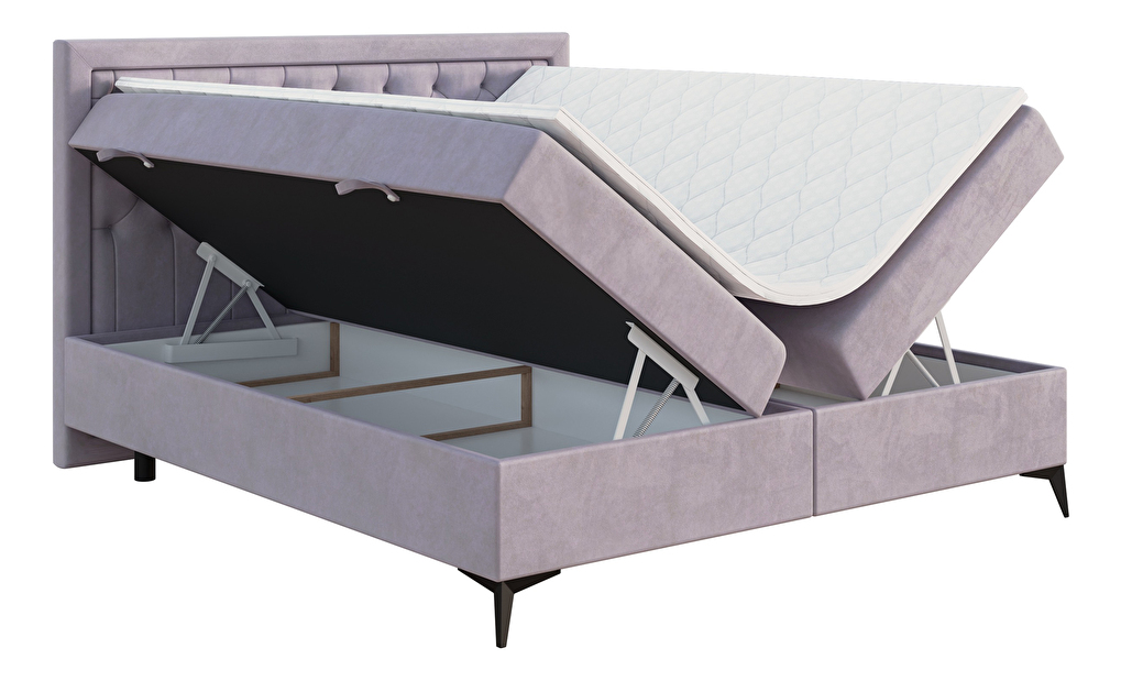 Franciaágy Boxspring 160 cm Lavande (levendula) (matraccal és tárolóhellyel)