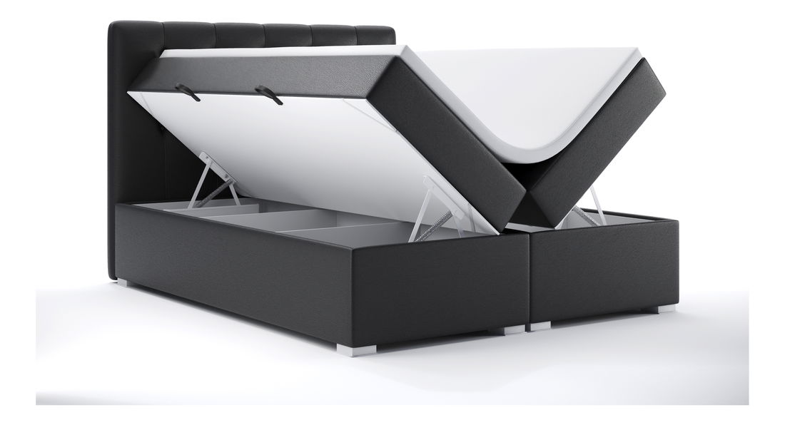Pat matrimonial Boxspring 160 cm Ronda (Negru piele ecologică) (cu sp. depozitare)