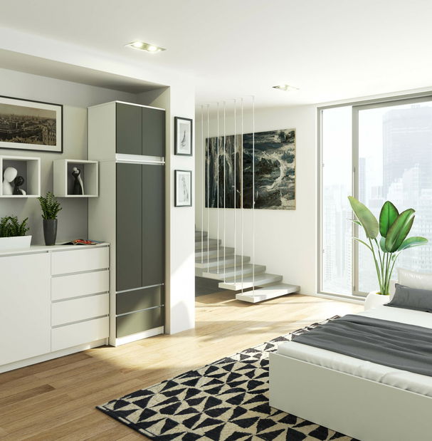 Ormar za garderobu Slots (bijela + grafit) (sa nadogradnjom)