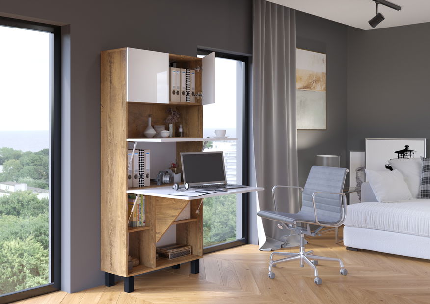 PC stolić Home (bijela sjajna + hrast burgund)