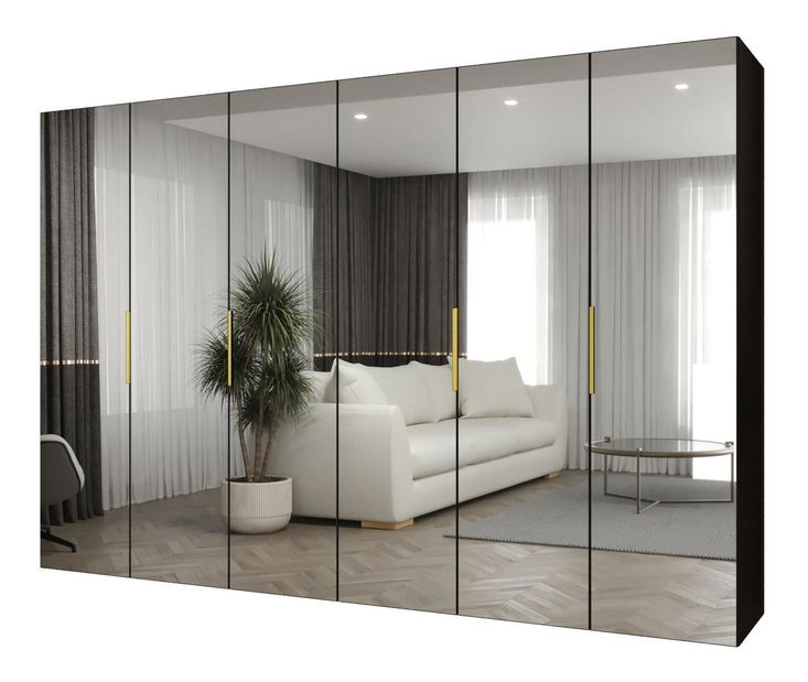 Dulap de haine 300 cm Mirabella 3 (Negru + Auriu)