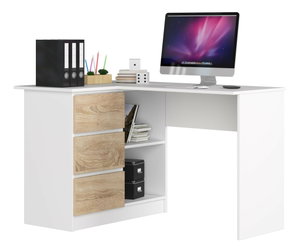 Masă PC de colț Bodhi (alb + stejar sonoma) (S)