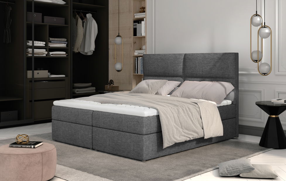 Franciaágy Boxspring 160 cm Amebra (világosszürke) (matracokkal és tárolóval)