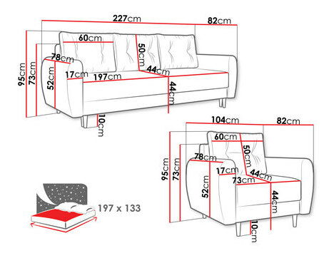 Garnitura za sjedenje 3+1 Keklat (crna) (s prostorom za odlaganje)