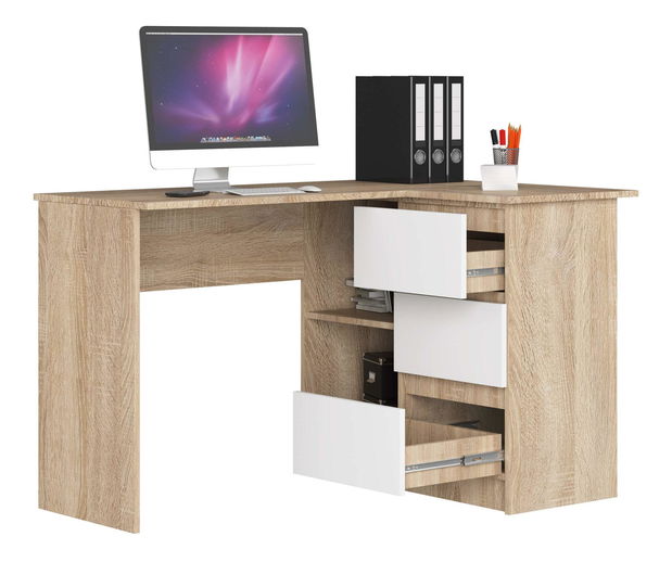 Rohový PC stolík Bodhi (dub sonoma + biela) (P) *výpredaj