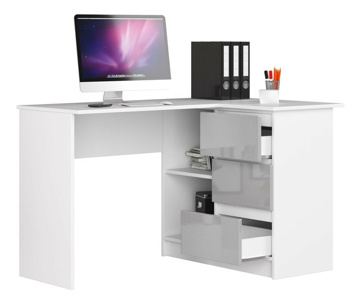 Sarok PC asztal Bodhi (fehér + fémes fényű) (J)