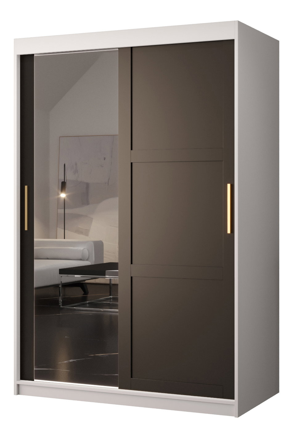 Ruhásszekrény Riven 2 120 (matt fekete + matt fekete) (tükörrel)