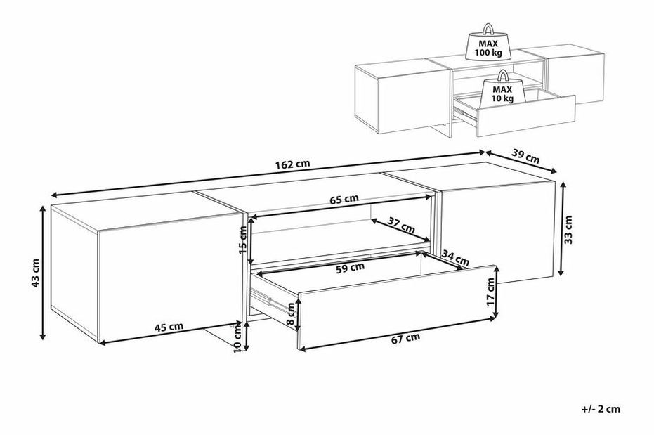Masă TV/ comodă RUSNE (MDF) (alb)