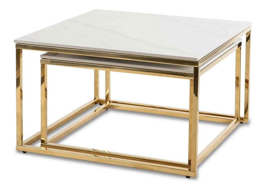 Set 2 măsuțe de cafea Texarkana (marmură alb + auriu) 