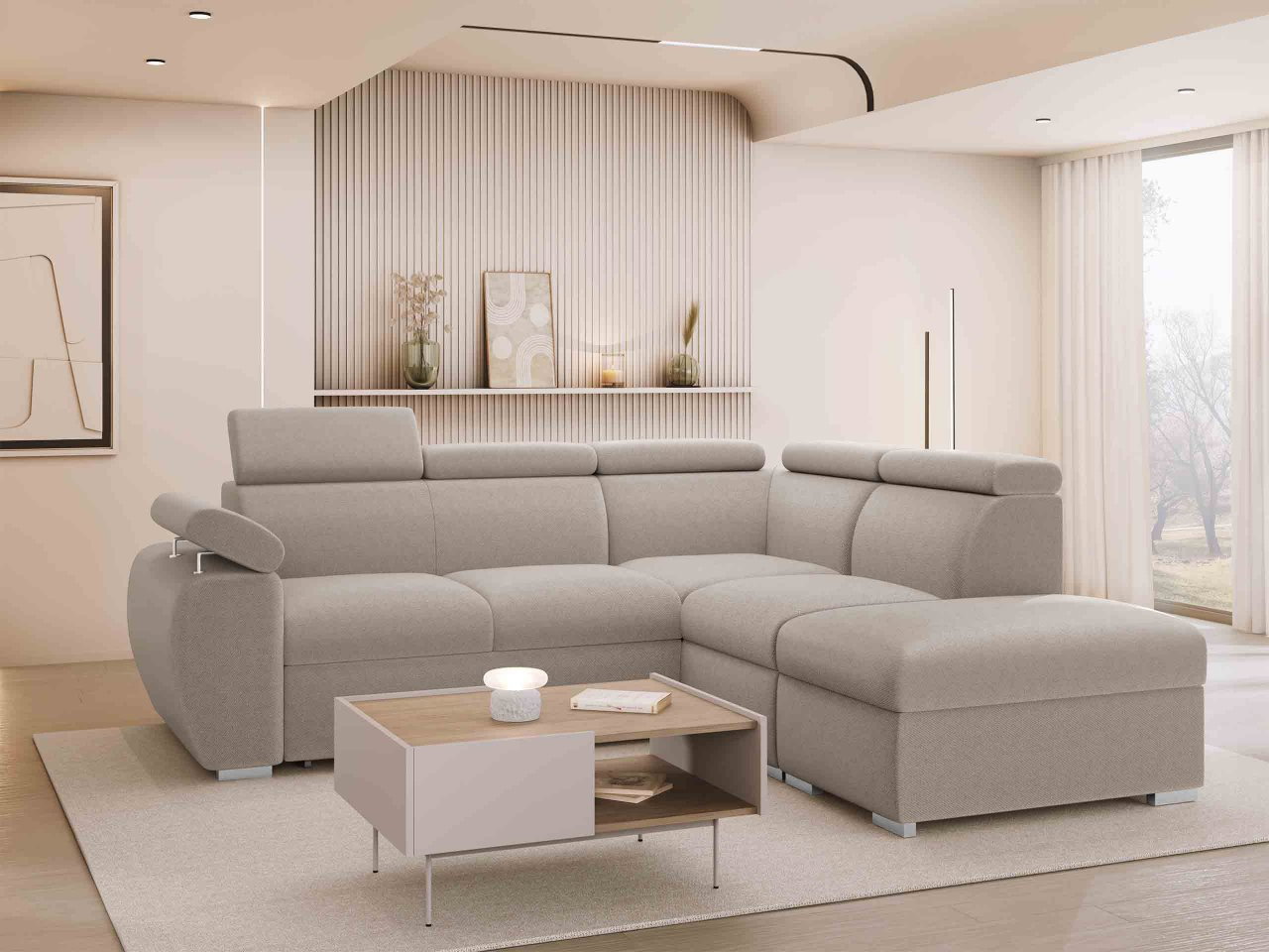 Rohová sedačka Gozo 2RR1P (béžová) (s úl. priestorom) (P)