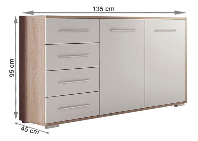 Komoda Flonet (bijela mat + hrast sonoma)