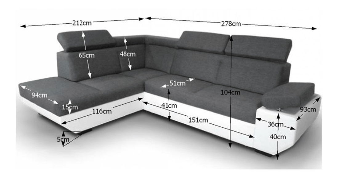 Rohová sedačka Anoral biela + tmavosivá (L)
