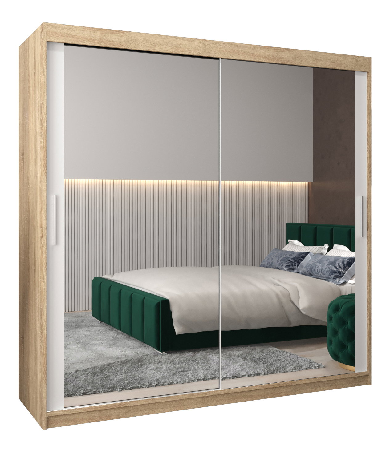 Ruhásszekrény 200 cm Toki 3 (sonoma tölgy + matt fehér)