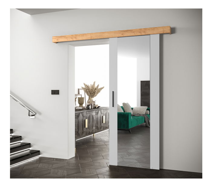 Uși culisante 90 cm Sharlene II (alb mat + craft auriu + negru) (cu oglindă)