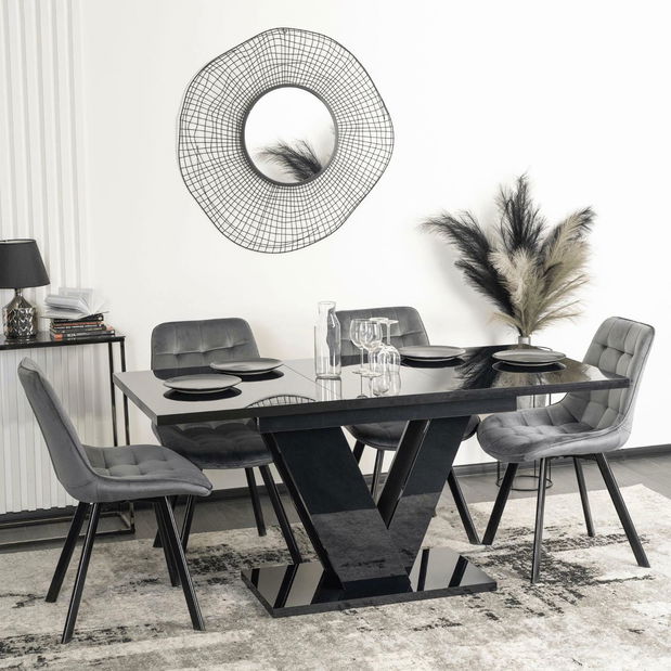 Blagovaonski stol na razvlačenje Comentado (crni sjaj) (za 4 do 6 osoba)