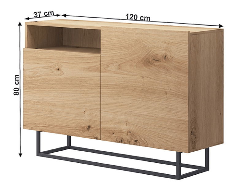 Komód Spring Ek 120 (Tölgy Artisan + Fekete) 