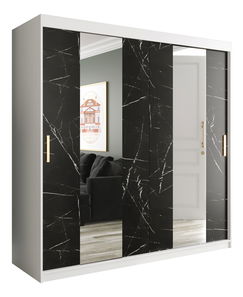 Šatníková skriňa 200 cm Marbelo P (matná biela + čierny mramor)