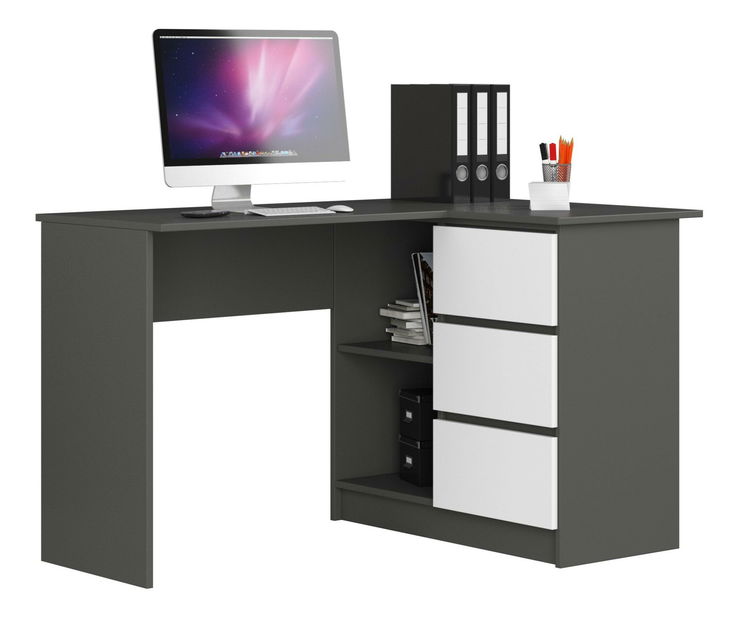 Kutni PC stolić Balcon (grafit + bijela) (D)