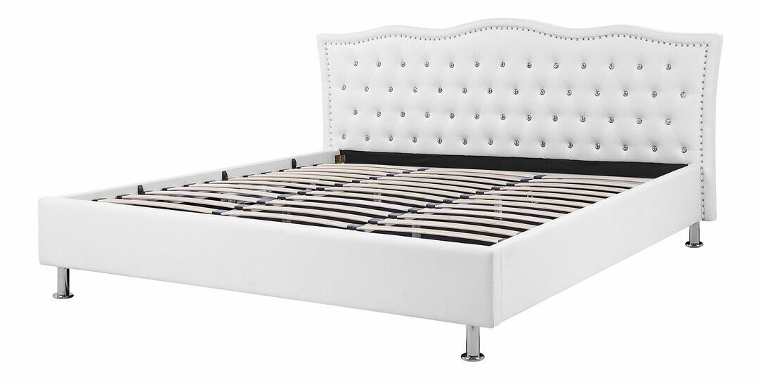 Franciaágy 180 cm MATH (ágyráccsal és tárolóhellyel) (fehér)