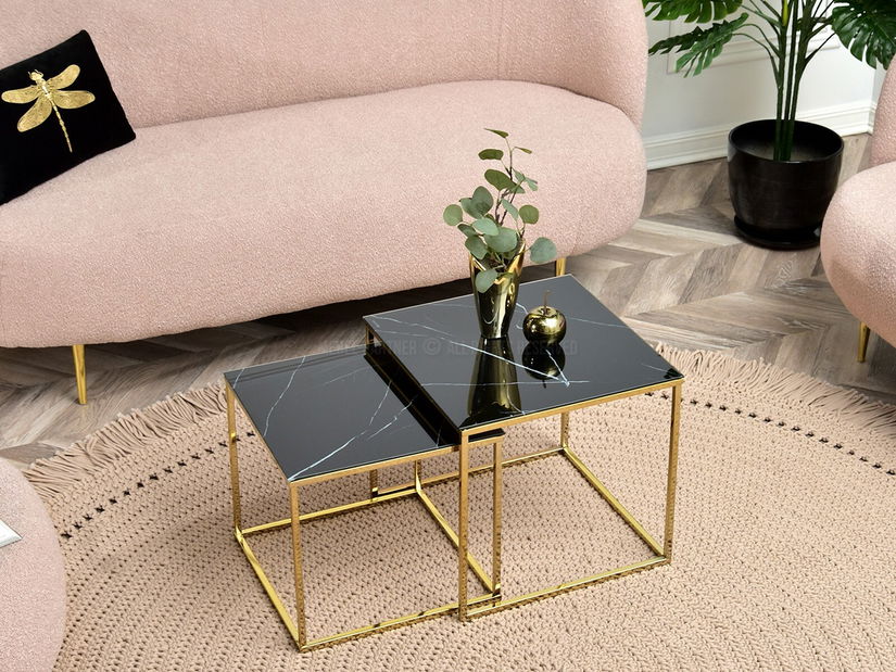 Konferenčný stolík Prana Law (čierny mramor + zlatá)