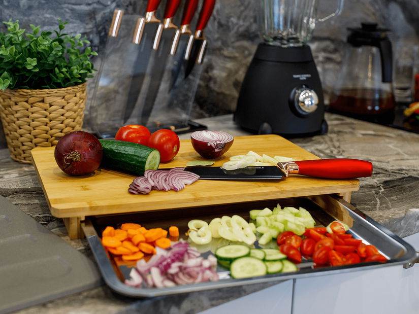 Fiókos vágódeszka Tarosh 1 (bambusz + acél)