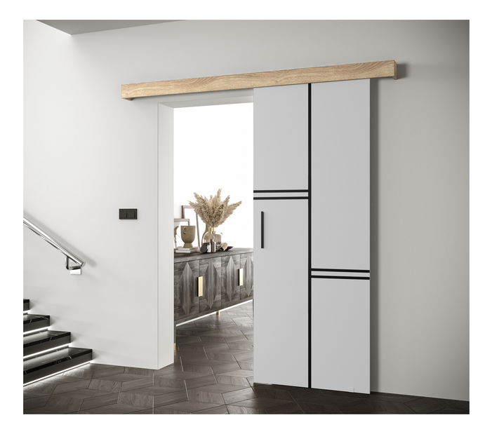 Posuvné dvere 90 cm Sharlene VIII (biela matná + dub sonoma + čierna)