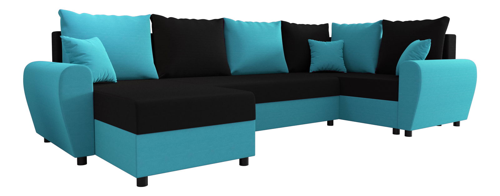 U alakú sarokkanapé Fleur Long (türkiz + fekete) (J)