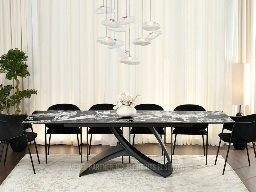 Masă sufragerie Caramelos (marmură + negru)