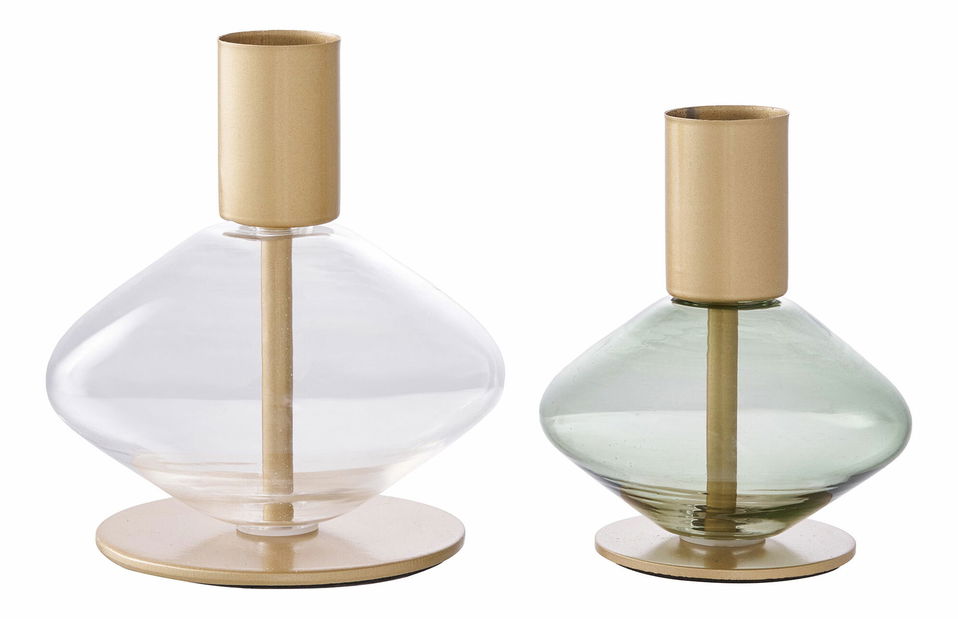 2 db-os gyertyatartó Csaloria 21 (arany + zöld + átlátszó)
