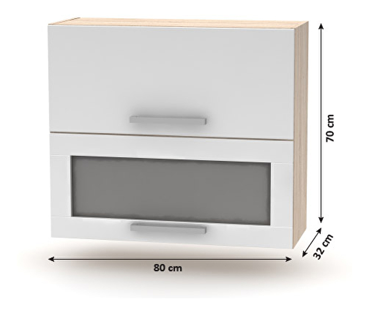 Horná výklopná kuchynská skrinka so sklom NOPL-016-OH Noliana (biela + dub sonoma)