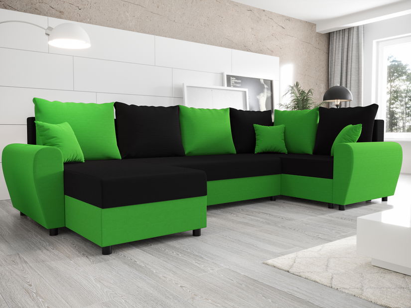 Kutna garnitura u obliku slova U Fleur Long (zelena + crna) (D)