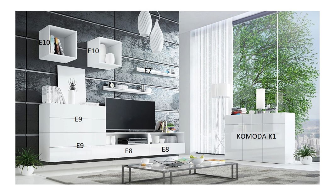 Nappali fal Berny 50 (fehér + fényes fehér)