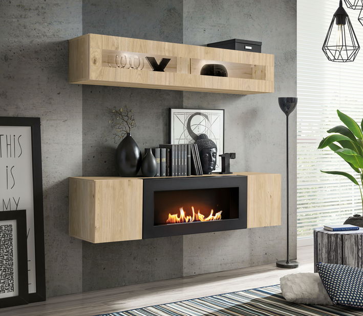 Mobilier living Ferryhill HJ FY N2 (Stejar jackson hickory) (cu iluminat) (cu bioșemineu)