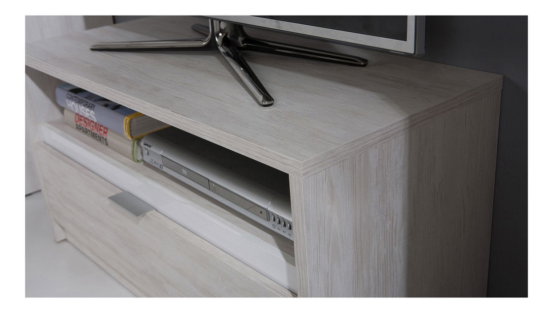 Tv stolík Desayuno RTV1SZ (dub biely + lesk biely)