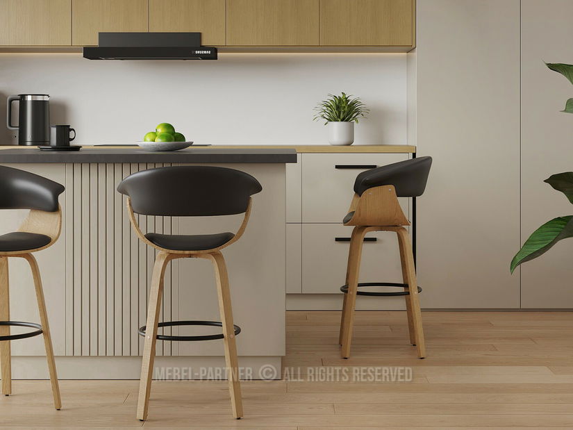 Scaun bar Elynah 75 (negru + stejar)