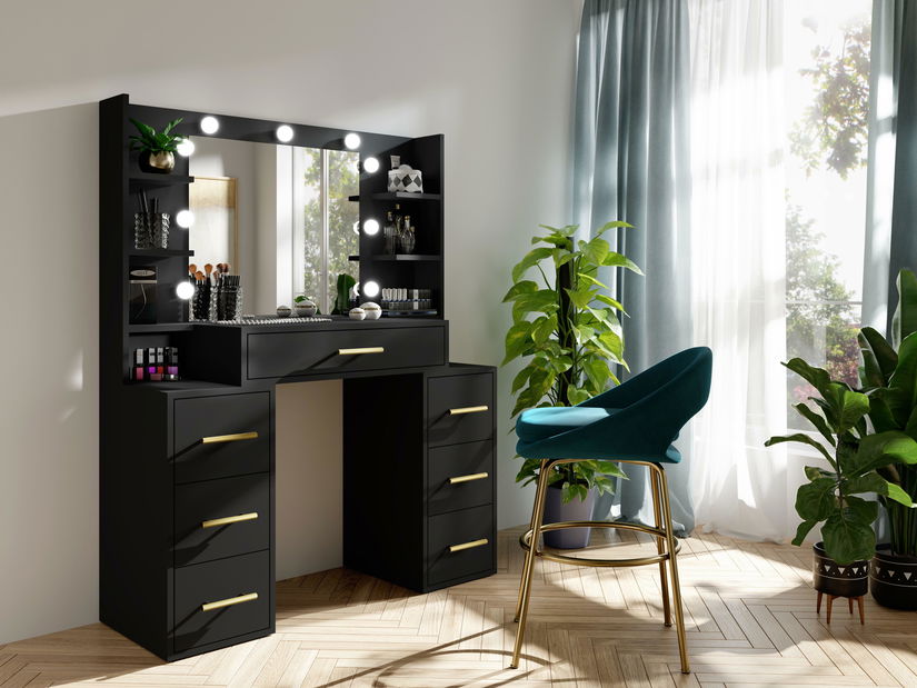 Toaletný stolík Bronetta 1 (čierna) (so zrkadlom) (s LED osvetlením)