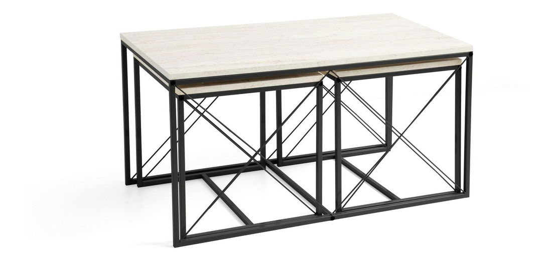 Set 3 măsuțe cafea Defenella (Marmură + negru)