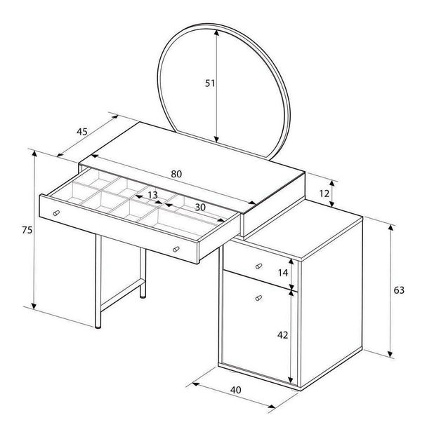 Toaletni stolić Trinity 3 (bijela) (s ogledalom)