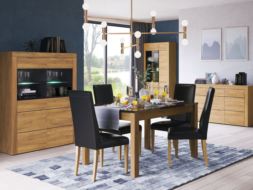 Blagovaonski stol Kogro 40 (hrast camargue + crna mat) (za 4 do 8 osoba)