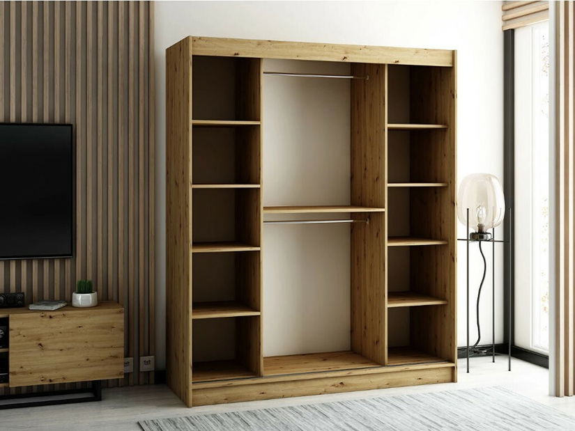 Ruhásszekrény 180 cm Ladonna 2 (artisan tölgy + matt fekete) (tükörrel)