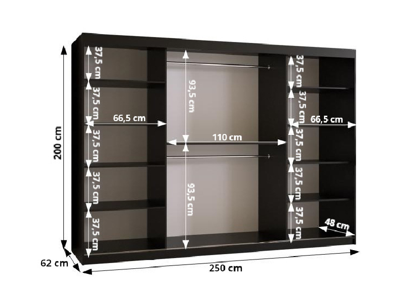 Šatníková skriňa Riven 1 250 (čierna matná + biela matná)