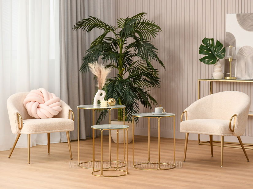 Konferenčný stolík Belianni Zest (biely mramor + zlatá)