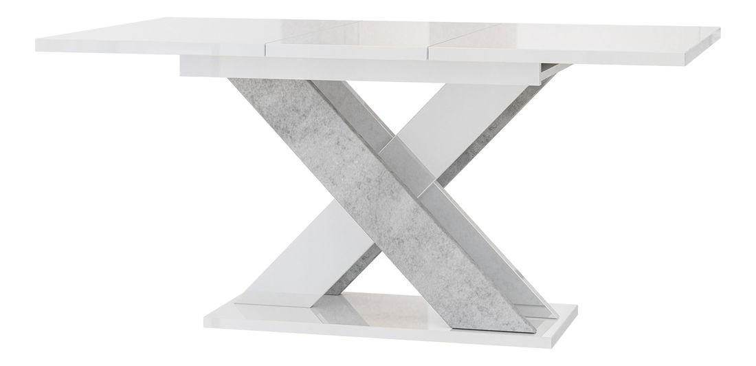Masă de sufragerie Xalin (alb lucios + piatră) (pentru 4 până la 6 persoane)