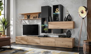 Mobilier living Cresto (stejar coast evoke + negru) (cu iluminat)