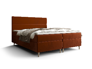 Pat matrimonial Boxspring 140 cm Flu Comfort (maro portocaliu) (cu saltea și sp. depozitare)